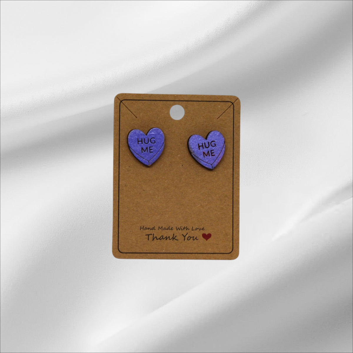 Wooden Purple Heart Hug Me Stud