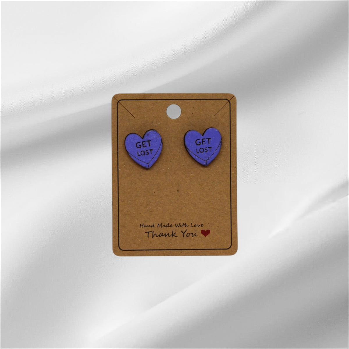 Wooden Purple Heart Get Lost Stud