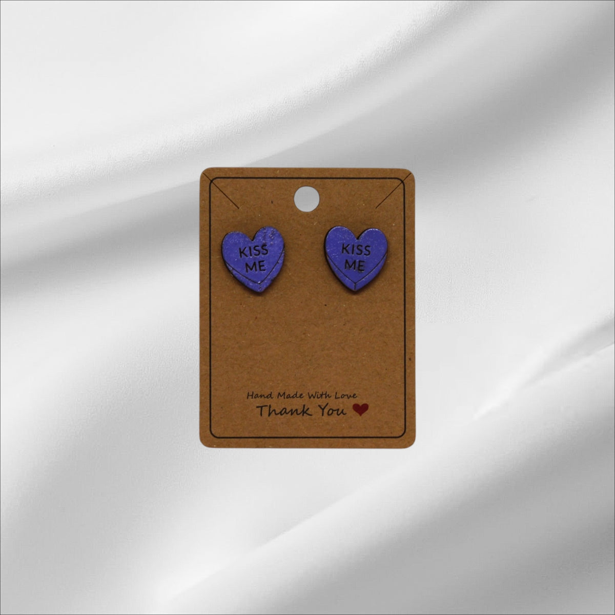 Wooden Purple Heart Kiss Me Stud