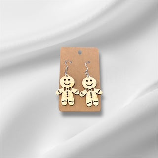 Wooden Gingerbread Man Earring