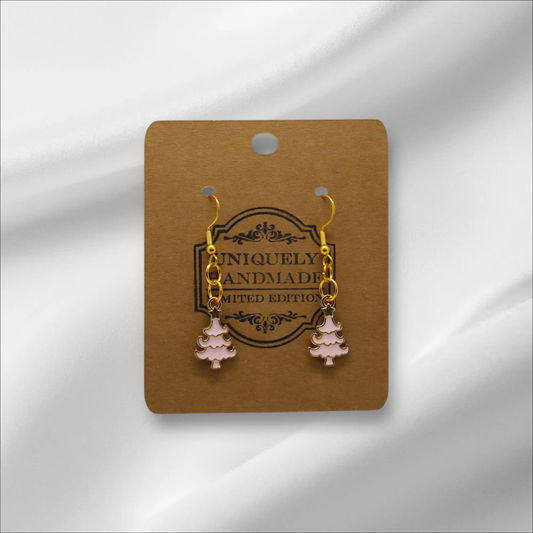 Small Cute Pink Christmas Tree Earring