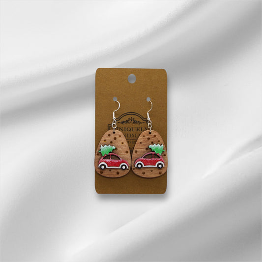 Wooden Christmas Car Earring