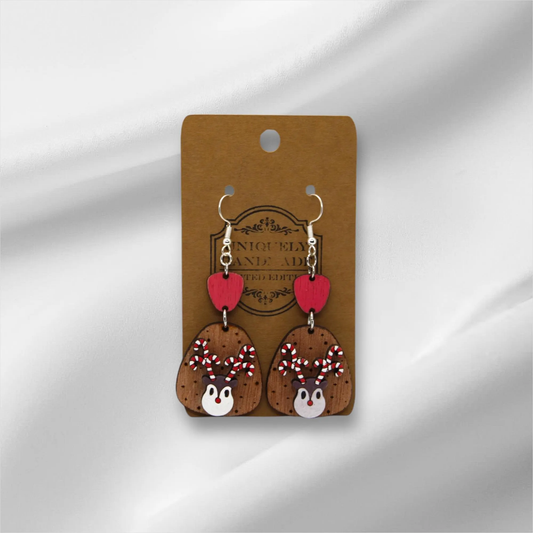 Wooden Reindeer Earring