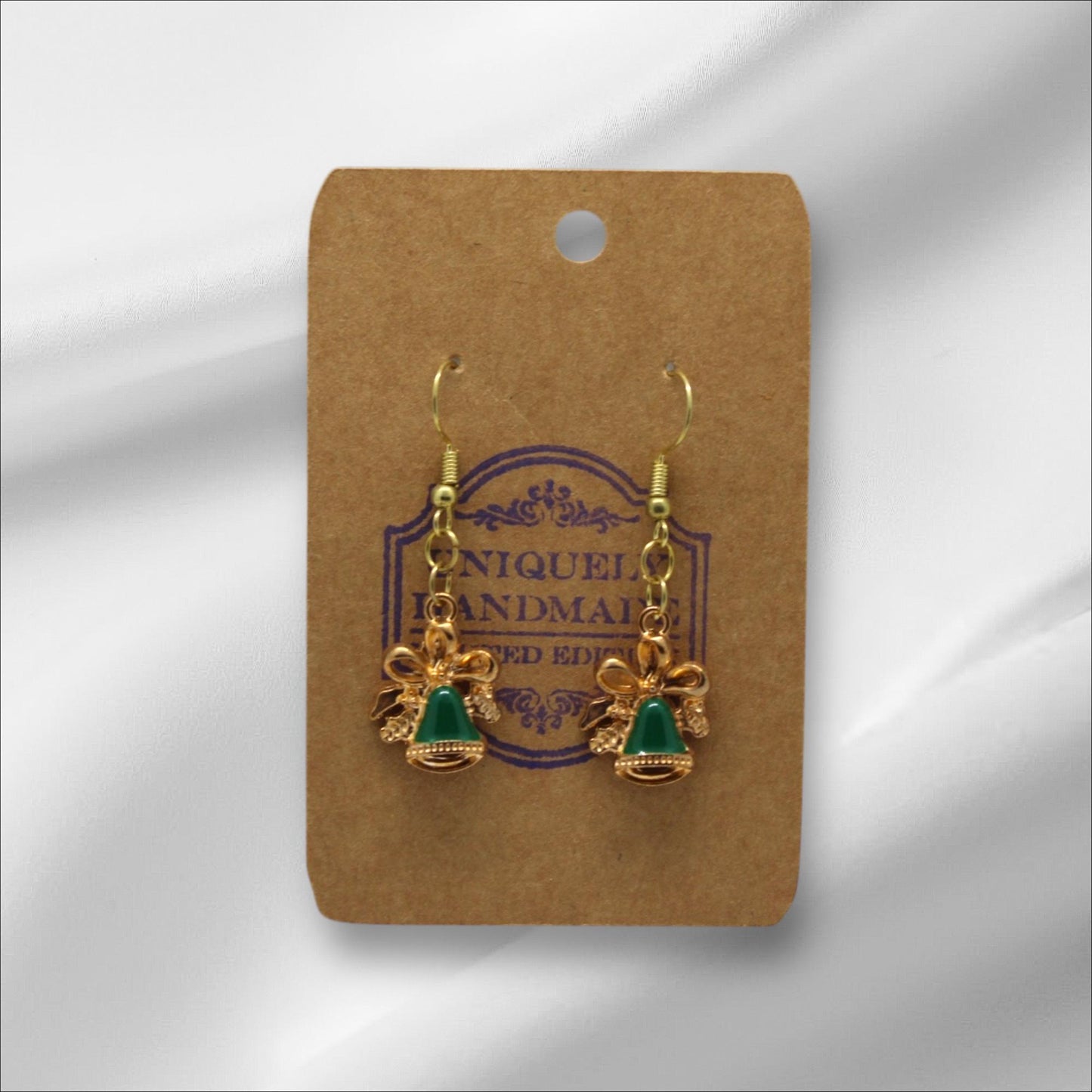 Gold Green Christmas Bell Earring