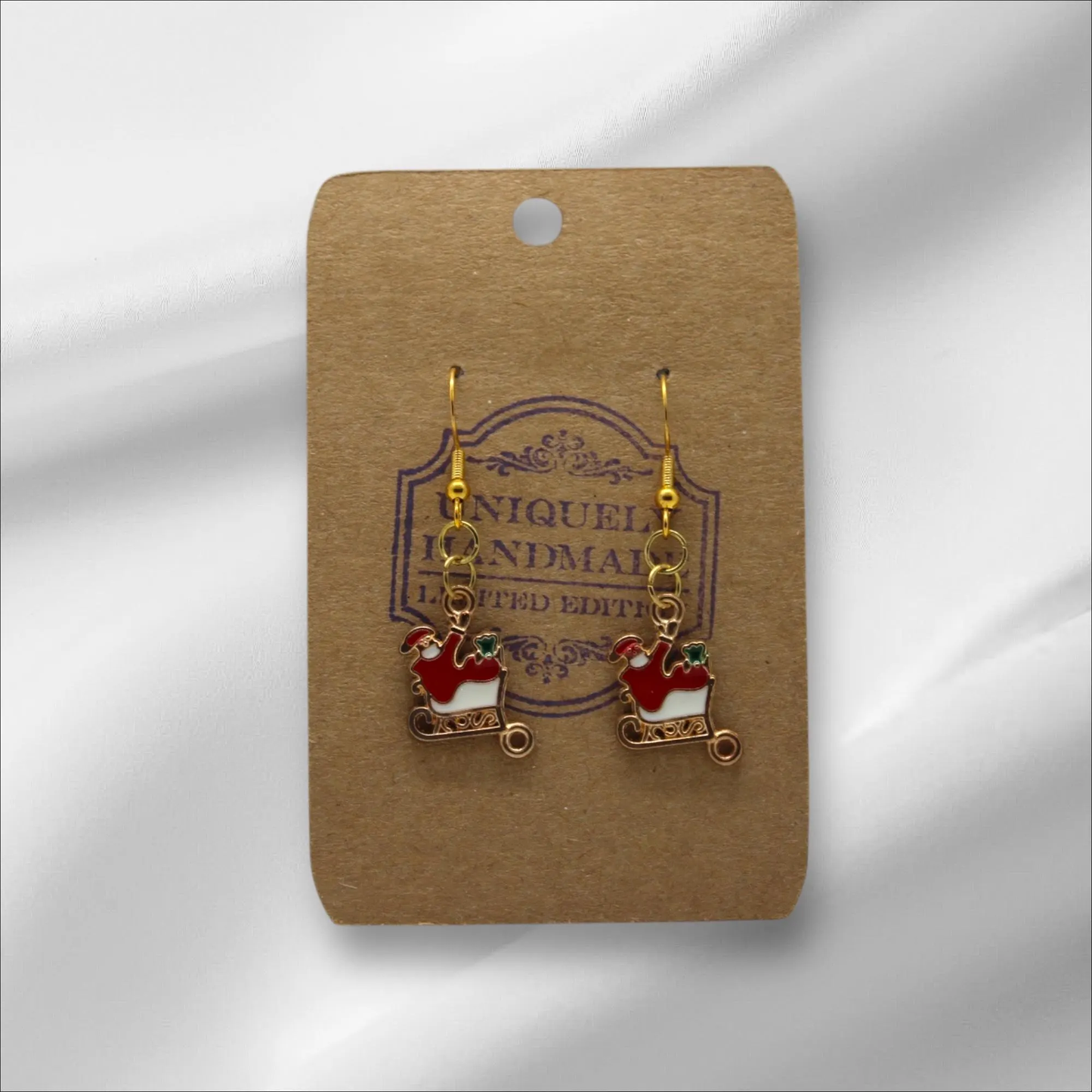 Gold Santa Sleigh Earring