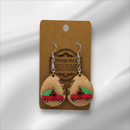 Wooden Tree Delivery Truck Earring