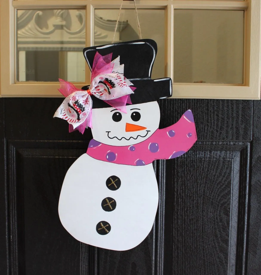 Pink Snowman Door Hanger