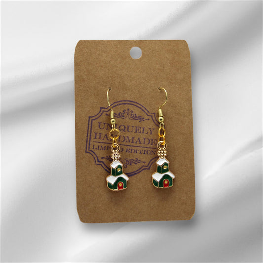 Cute Green Little Christmas House Earring