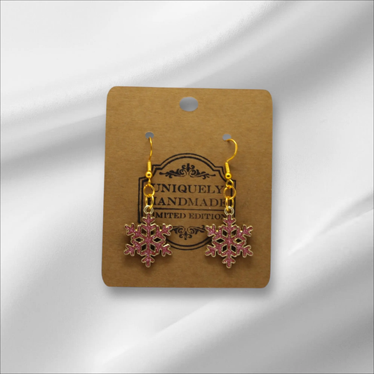 Pink Glitter Snowflake Earring