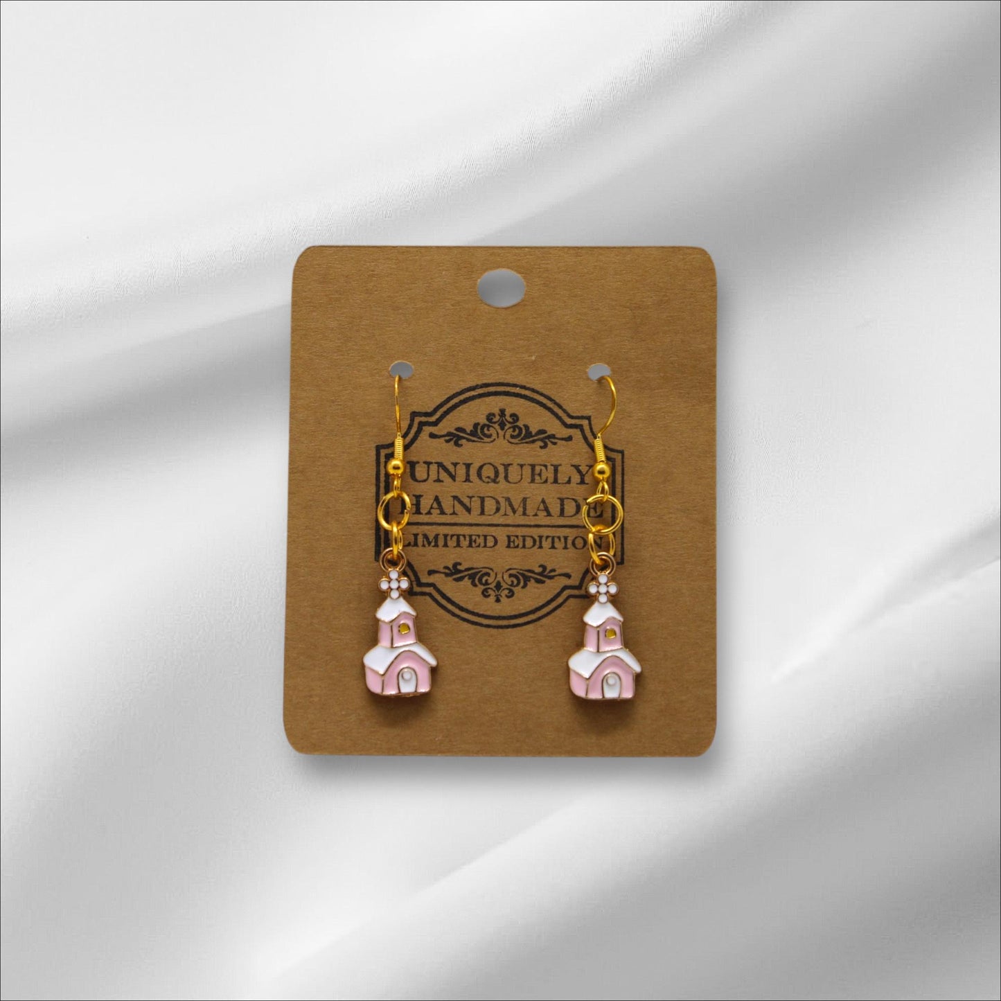 Cute Pink Little Christmas House Earring