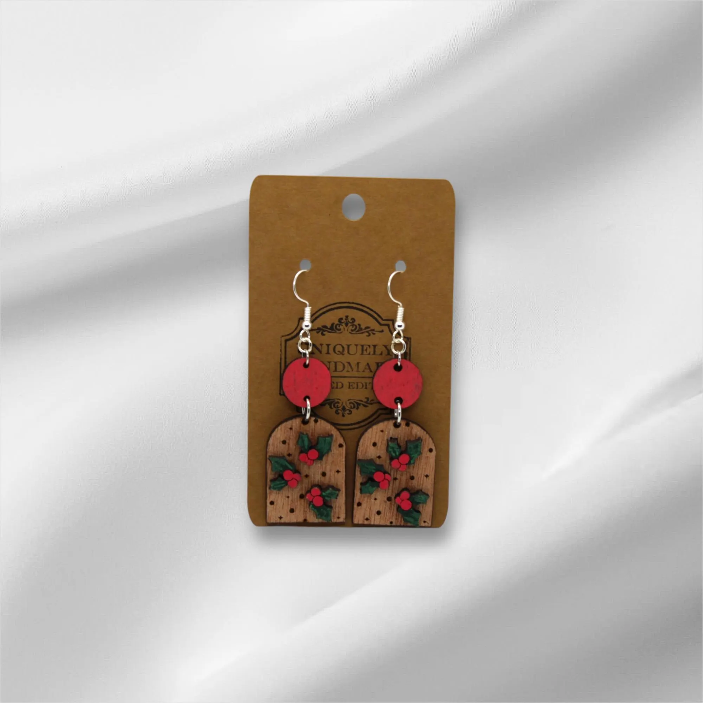 Wooden Christmas Mistletoe Earring