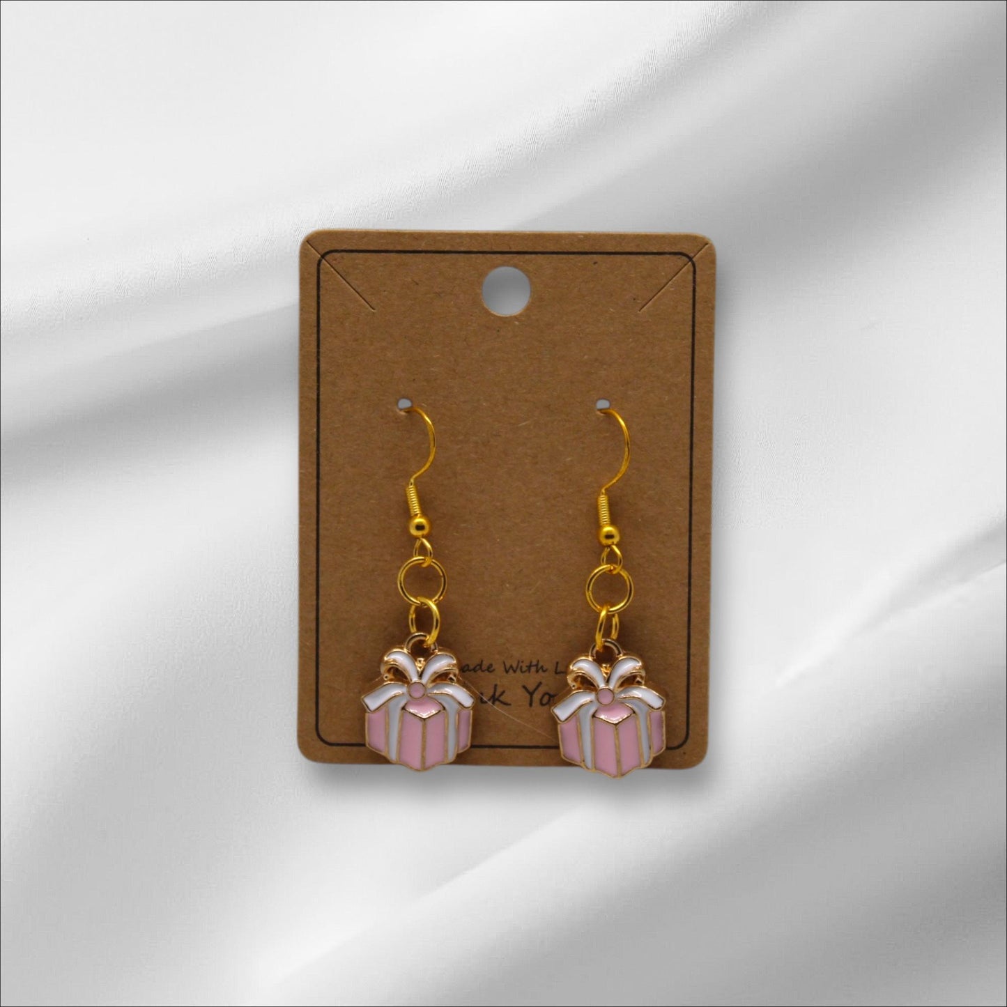 Cute Pink Christmas Present Earring