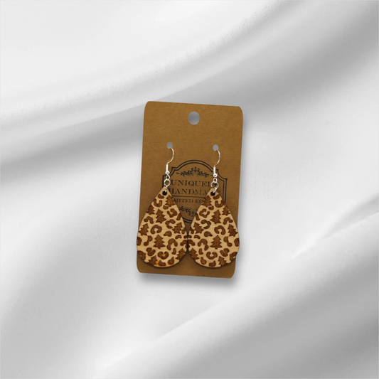 Wooden Cheetah Print Christmas Earring