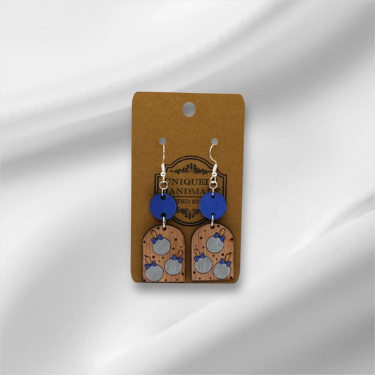 Wooden Blue Ornament Earring